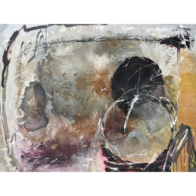 Abstract art piece with a mix of brown, black, and white colors on a white background by Artist Dan Mason.