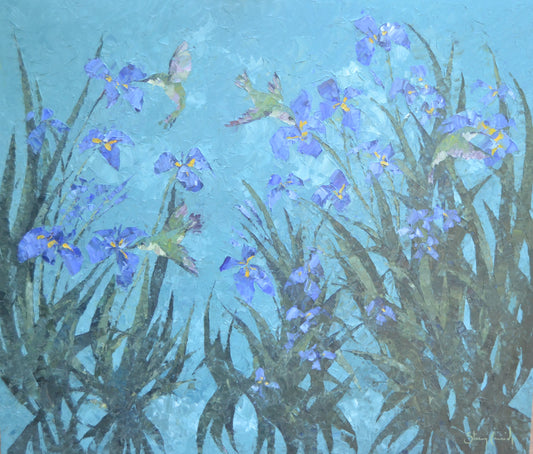 Stacey Conridge - Blue Iris and Hummingbirds