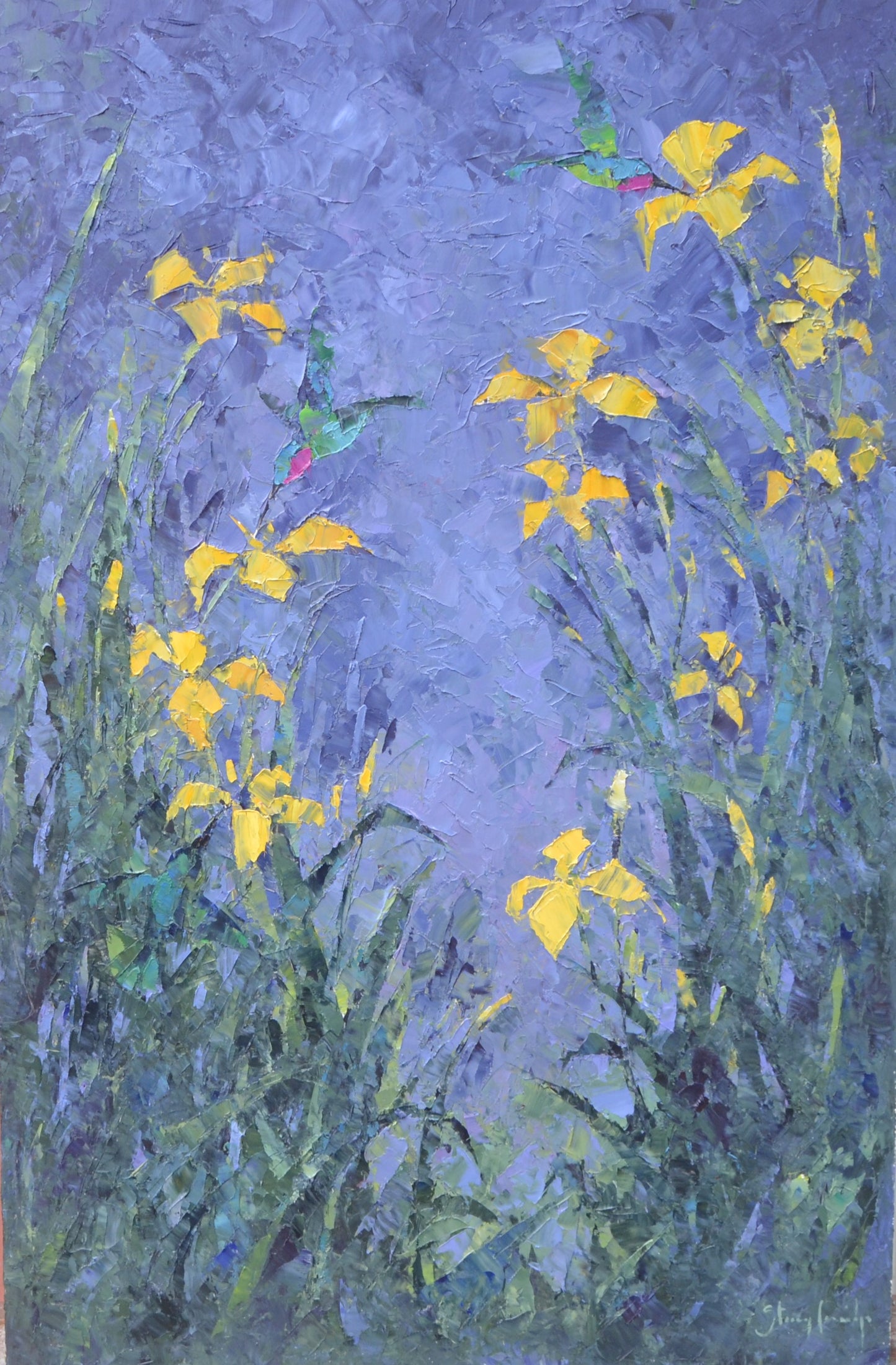 Stacey Conridge - Yellow Iris with Hummingbird