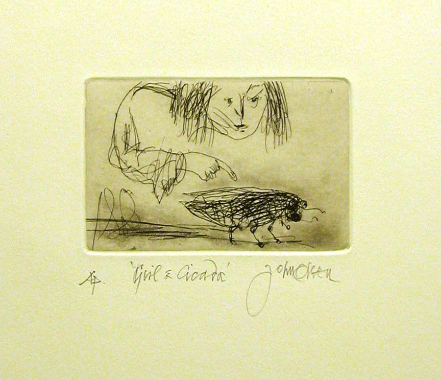 John Olsen - Girl & Cicada AP