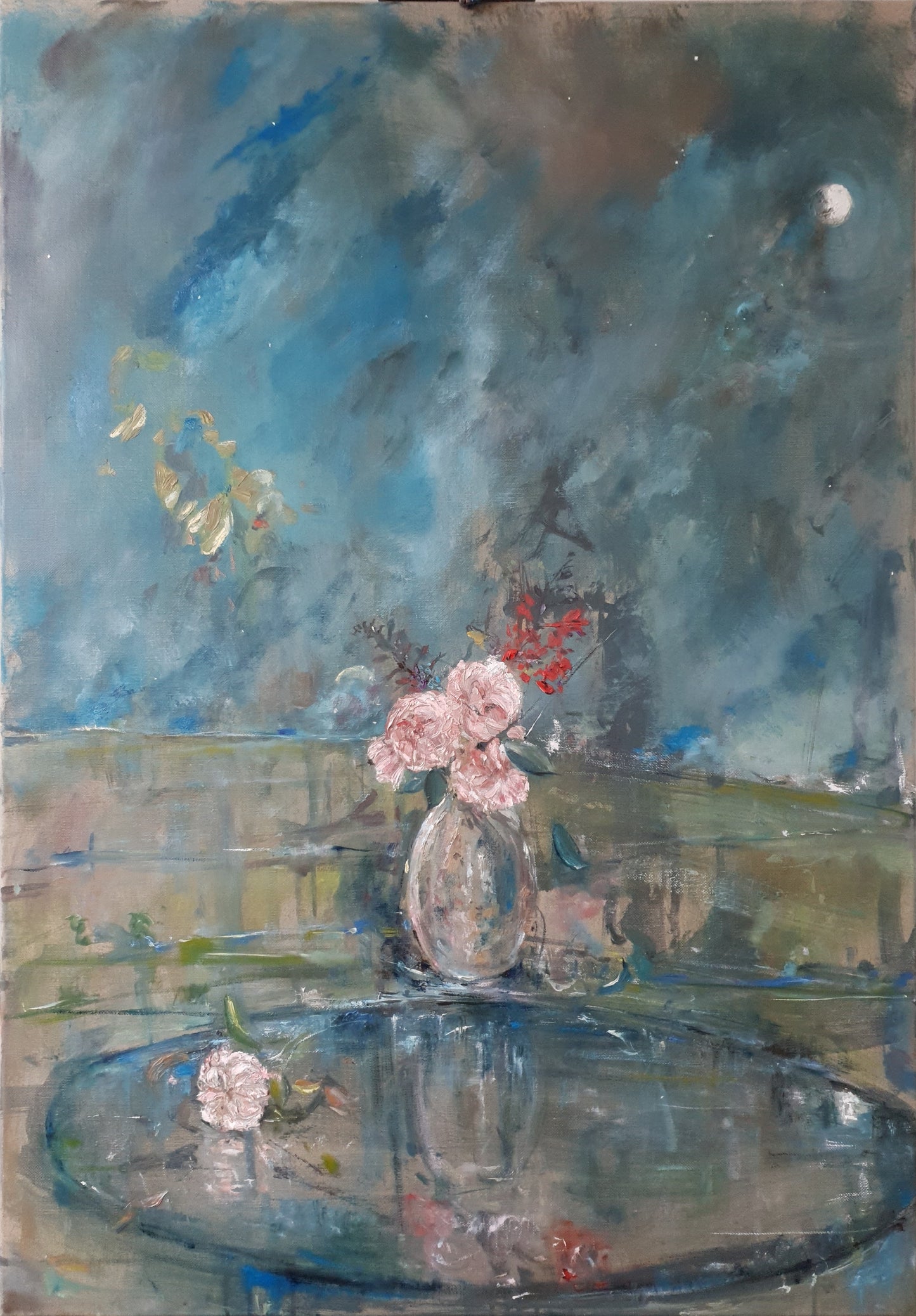 Nathaniel Boyd - Moonscape and Pink Roses