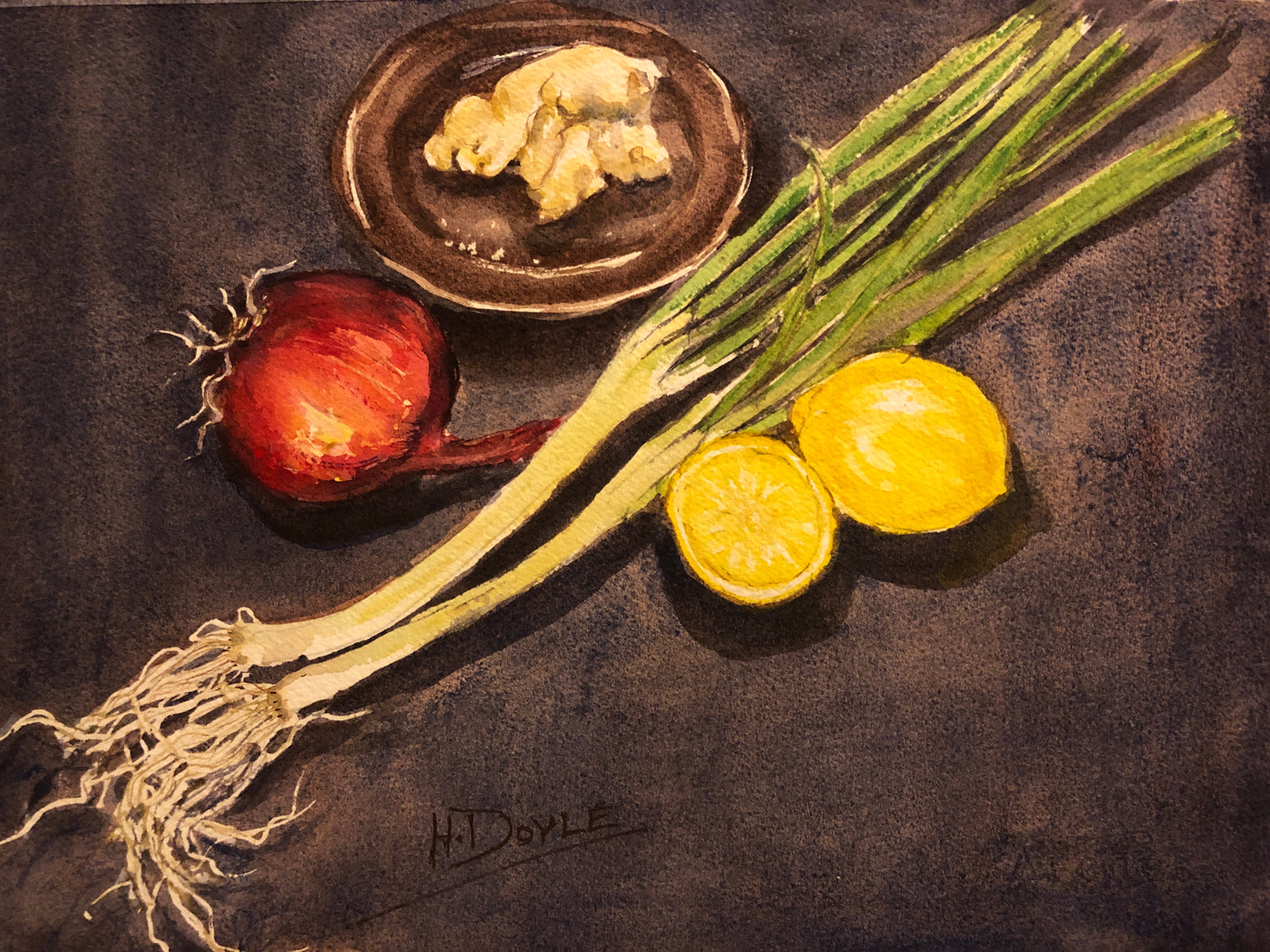 Hetty Doyle - Ginger on Plate (with vegetables) in my kitchen