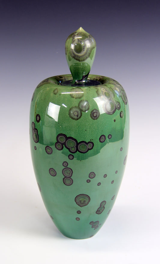 Bill Powell - Lidded Moss Green Crystal Jar
