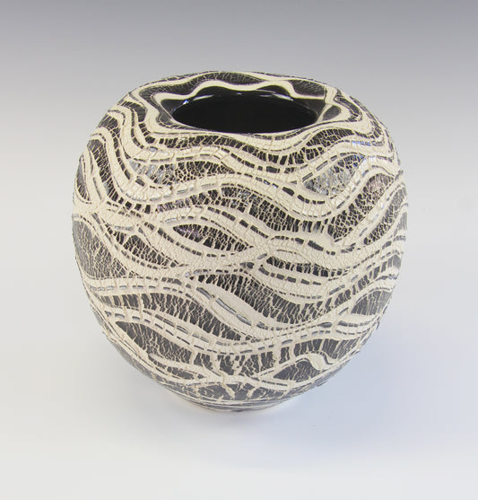 Bill Powell - Black Porcelain Textured Concave Vase