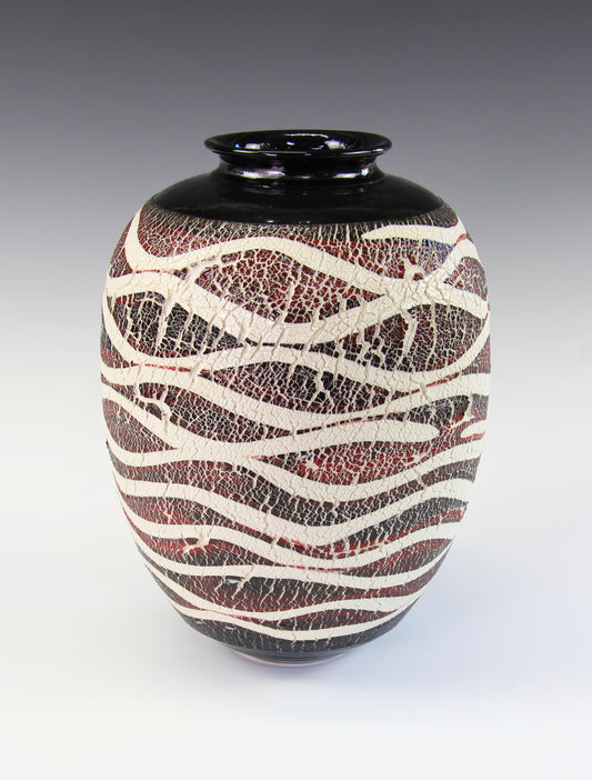 Bill Powell - Black Porcelain Textured Concave Blossom Vase