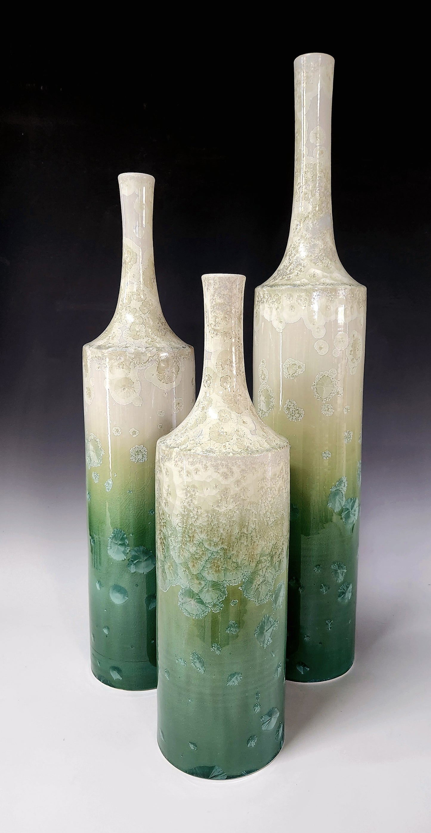 Bill Powell - Pearl and Emerald Crystal Column Bottles (Set of 3)