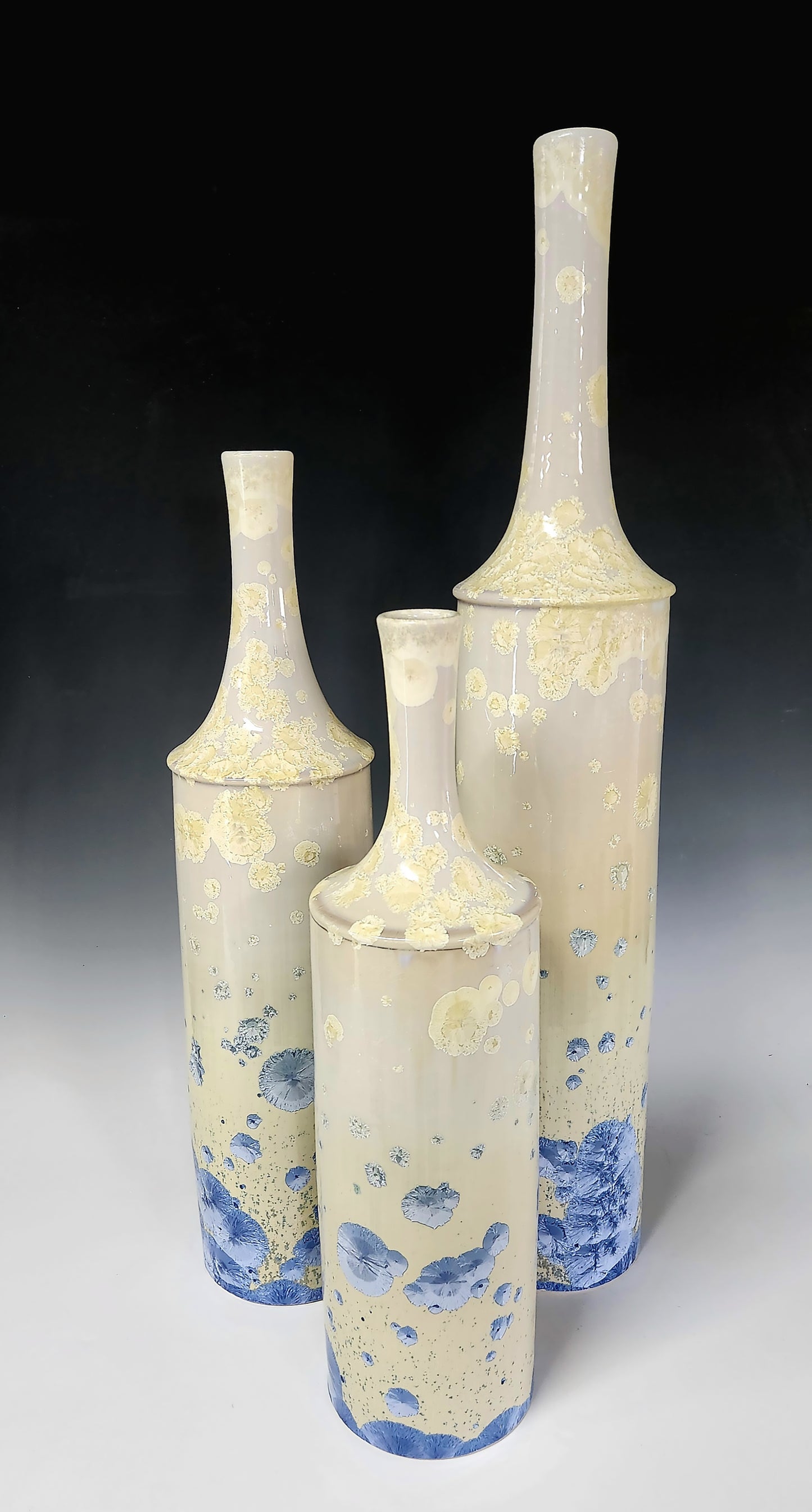 Bill Powell - Pearl and Sapphire Crystal Column Bottles (Set of 3)