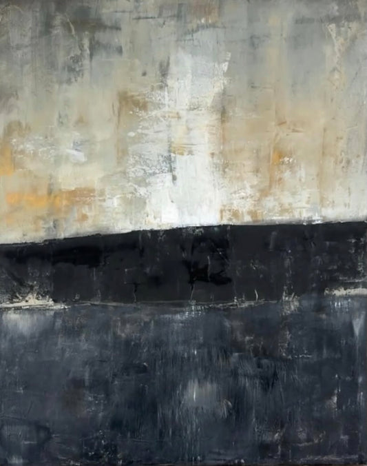 Abstract art with black, white, and gray brush strokes