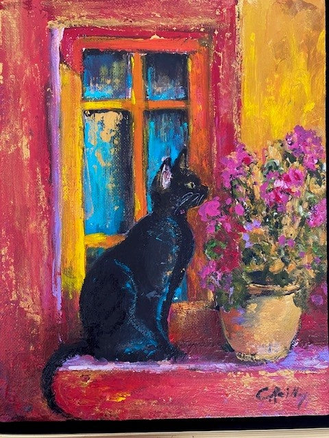 Christine Reilly - Black Cat with Geranuim