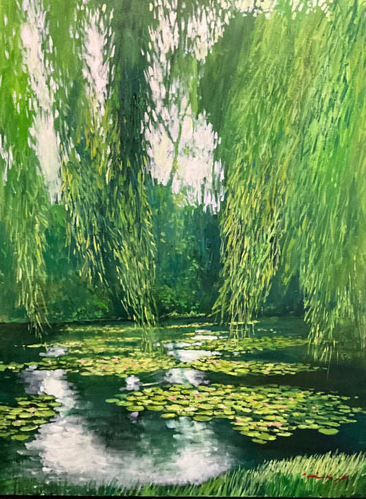 David Hinchliffe - Golden Light through the Willows, Monet's Garden