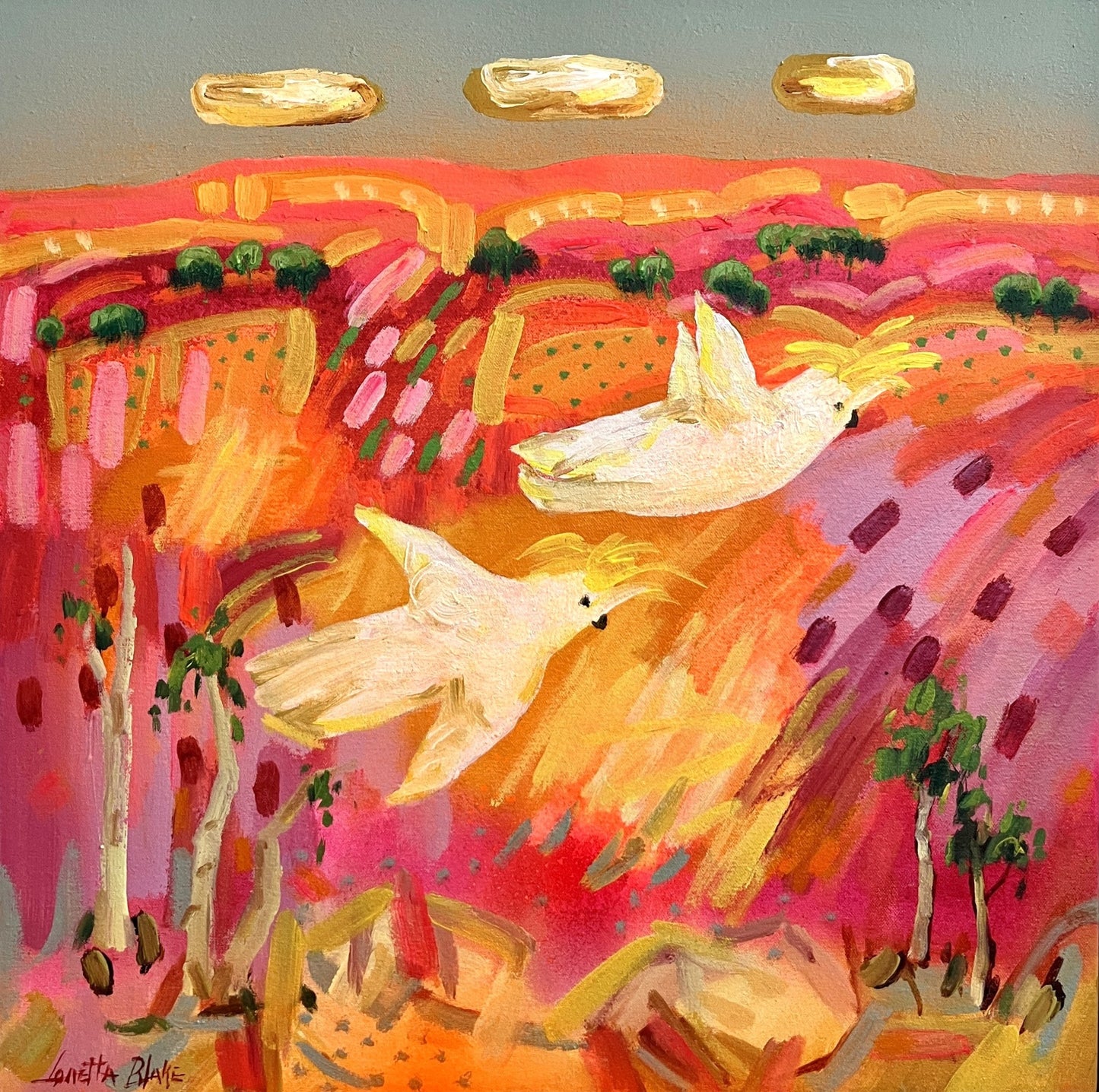 Loretta Blake - Two Cockatoos White